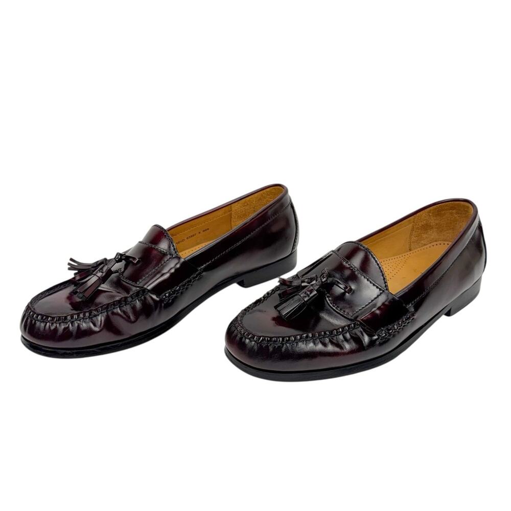 Cole Haan Burgundy Leather Pinch Tassel Loafers Sz 10.5 Cushioned Comfort Formal